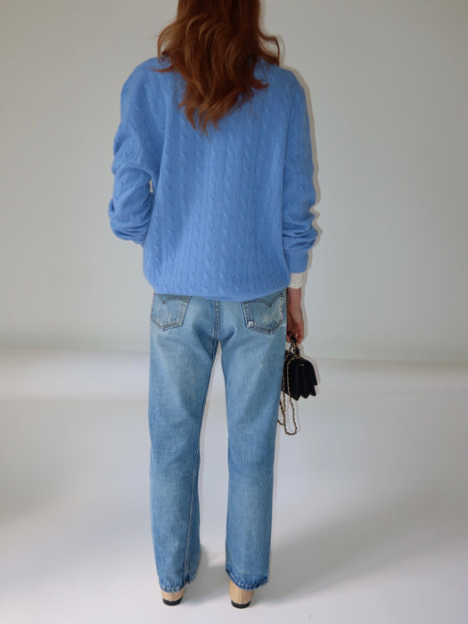 BLEU FRANCAIS, CASHMERE PULLOVER BY RALPH LAUREN