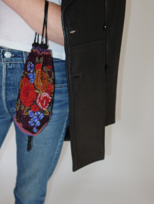 ROSE PRINT, SEED BEAD PATTERN BAG