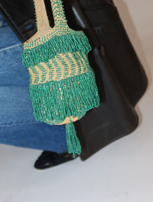 JADE GREEN SEED BEAD BAG