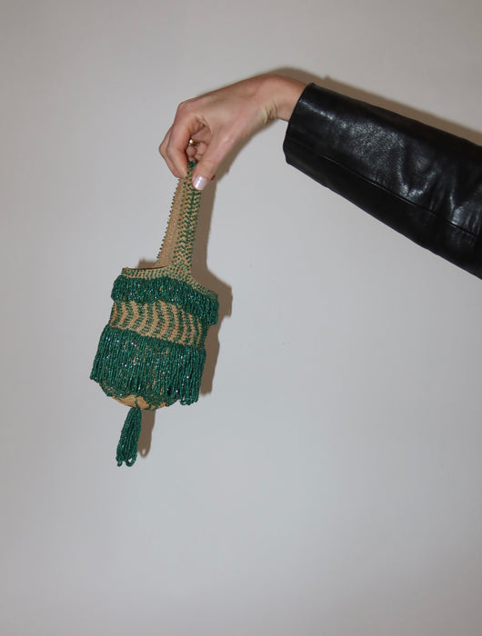 JADE GREEN SEED BEAD BAG