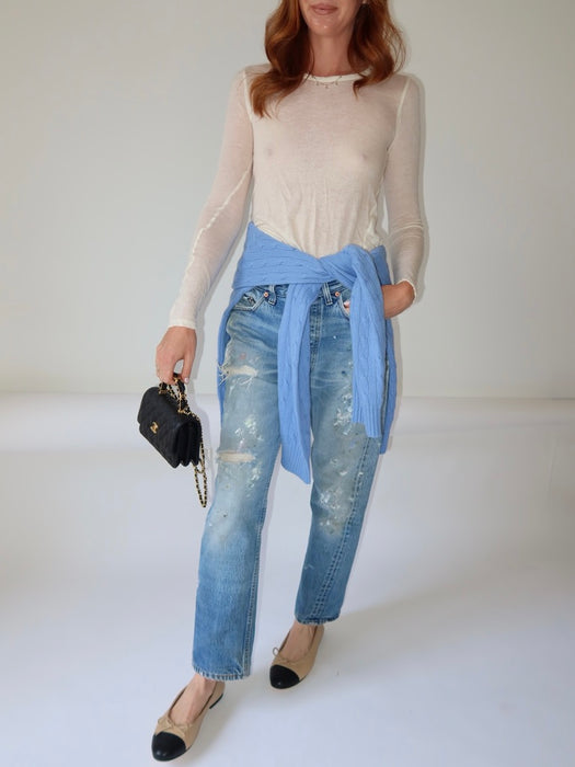 BLEU FRANCAIS, CASHMERE PULLOVER BY RALPH LAUREN