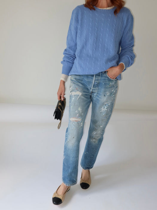 BLEU FRANCAIS, CASHMERE PULLOVER BY RALPH LAUREN