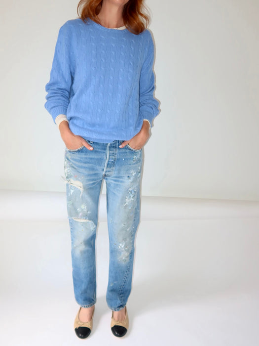 BLEU FRANCAIS, CASHMERE PULLOVER BY RALPH LAUREN