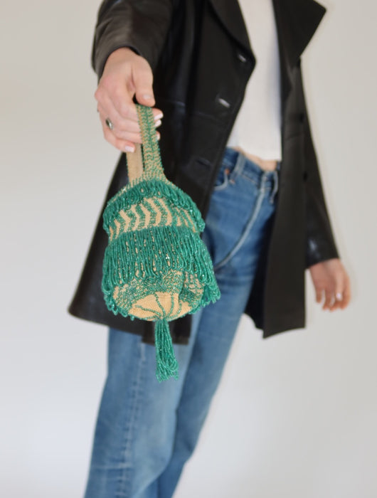 JADE GREEN SEED BEAD BAG