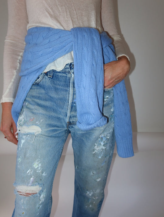 BLEU FRANCAIS, CASHMERE PULLOVER BY RALPH LAUREN