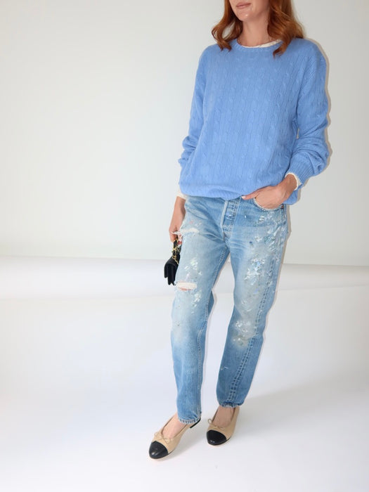 BLEU FRANCAIS, CASHMERE PULLOVER BY RALPH LAUREN
