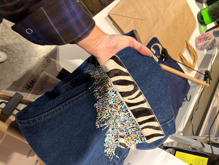 Beaded fringe zebra denim 31”